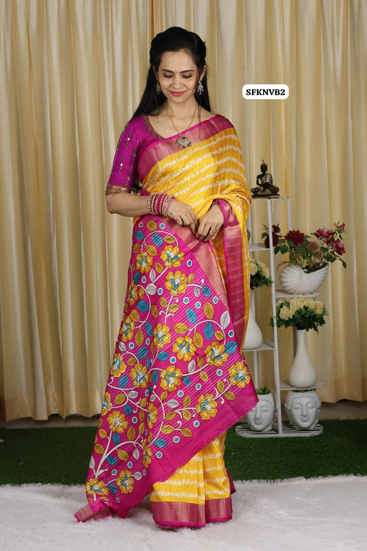 Cotton silk Fabric With Zari Border with floral Design😍🥳