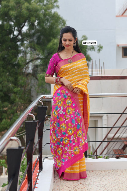 Cotton silk Fabric With Zari Border with floral Design😍🥳