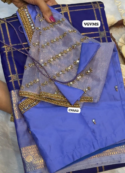 Saree with Net aari work blouse unstitched 🥳 prebook