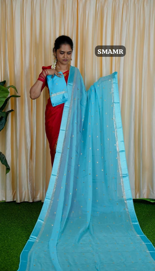 Pure georgette sarees with chumky works 🥳