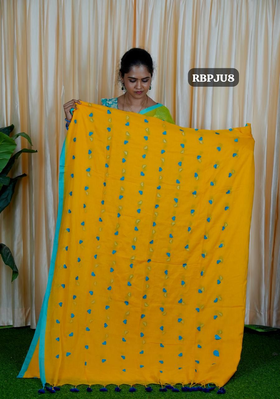 Premium quality Soft mul mul cotton saree with heart embroidery🥳