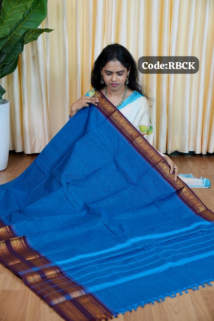 Premium Kanchi cotton blue with brown🥳
