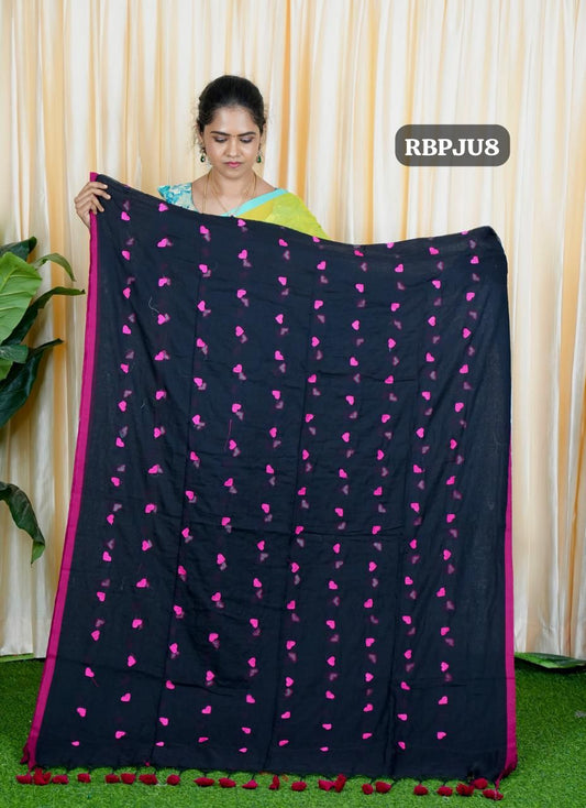 Premium quality Soft mul mul cotton saree with heart embroidery🥳✅