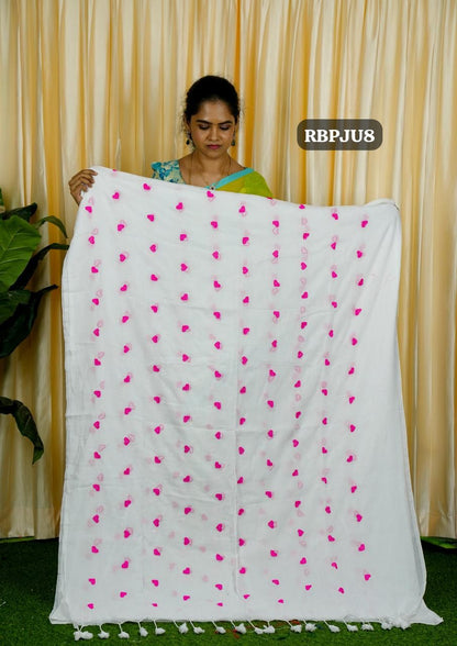 Premium quality Soft mul mul cotton saree with heart embroidery🥳✅