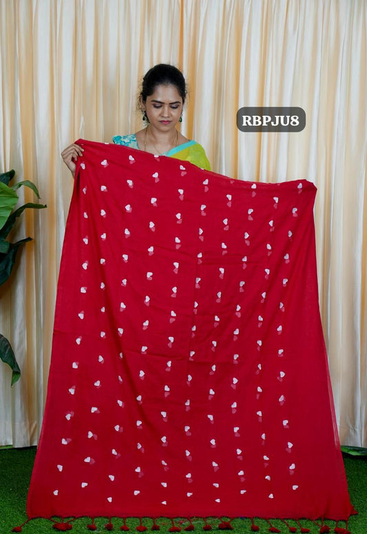 Premium quality Soft mul mul cotton saree with heart embroidery🥳✅