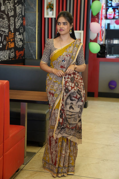 Soft Kota cotton Kalamkari print saree.😍😎🥰😎📚