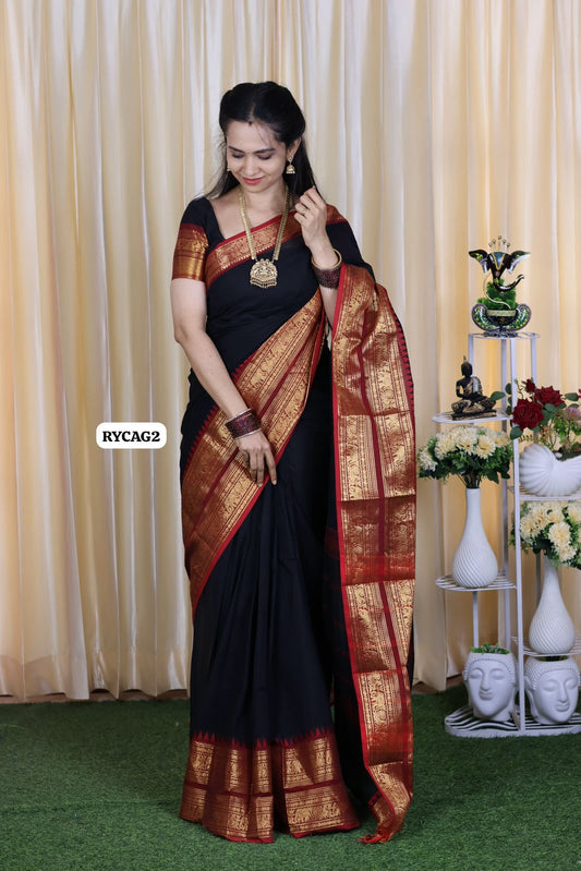 Premium Kanchi cotton 🥳black⚫with red