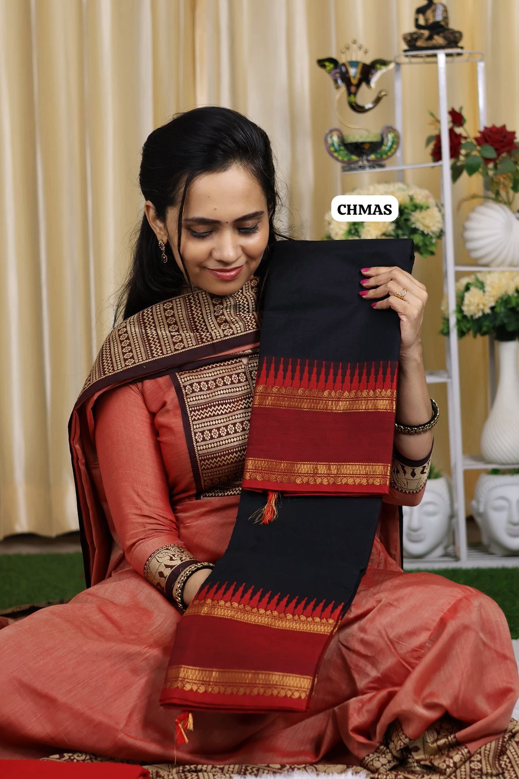 Premium Chettinad Cotton sarees.with running blouse(black)😍🏃‍♀️