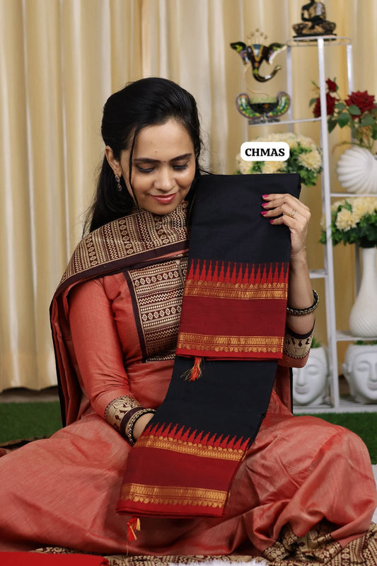 Premium Chettinad Cotton sarees.with running blouse(black)😍🏃‍♀️