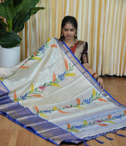 Silver Tissue saree with floral prints