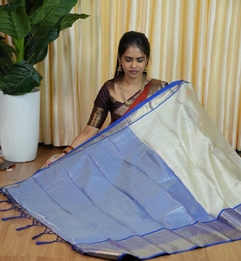 Silver Tissue saree with floral prints