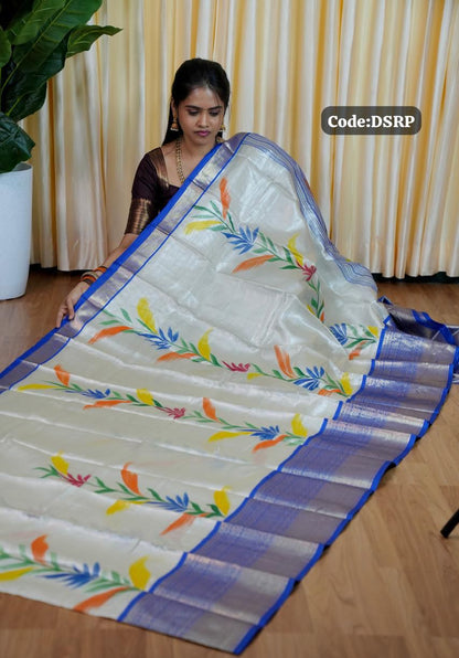 Silver Tissue saree with floral prints