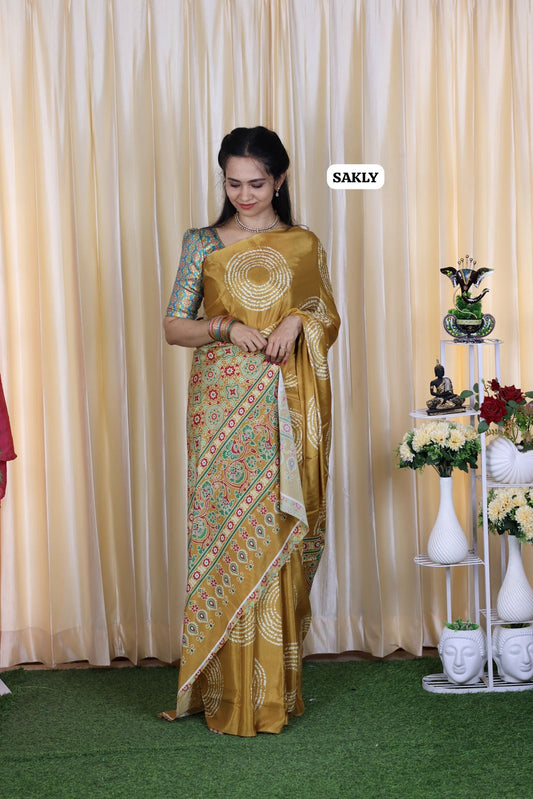 AJRAKH print saree .satin silk 🥳