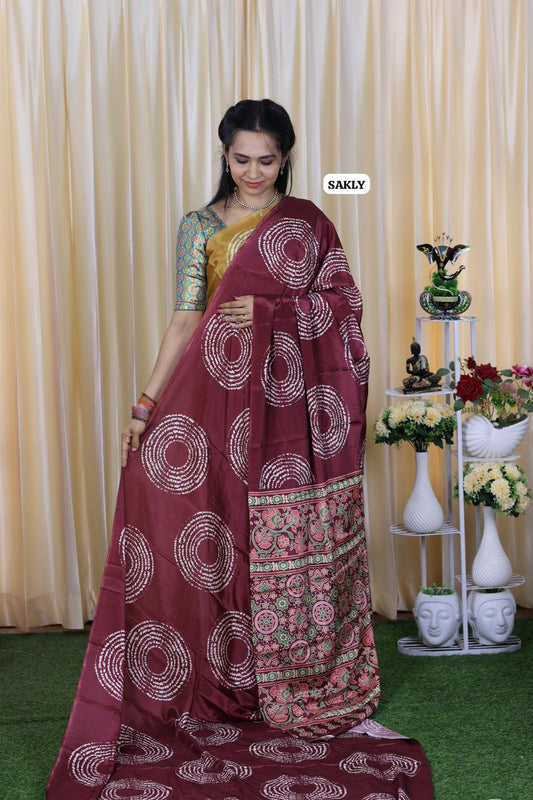 Ajrakh print saree .Satin silk 🥳