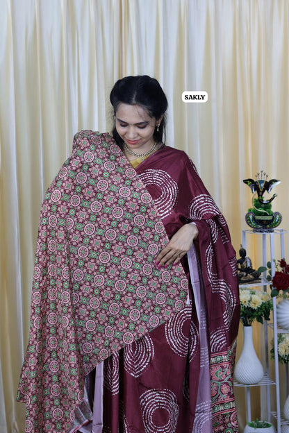 Ajrakh print saree .Satin silk 🥳