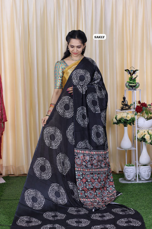 Ajrakh print saree.Satin silk 😍🥳