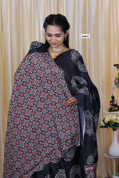 Ajrakh print saree.Satin silk 😍🥳