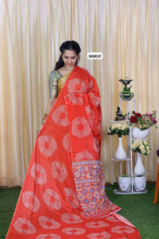 Ajrakh print saree.Satin silk 😍🥳