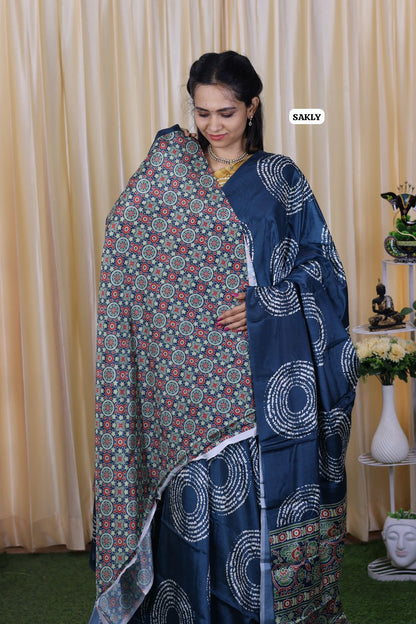 Ajrakh print saree .satin silk 😍