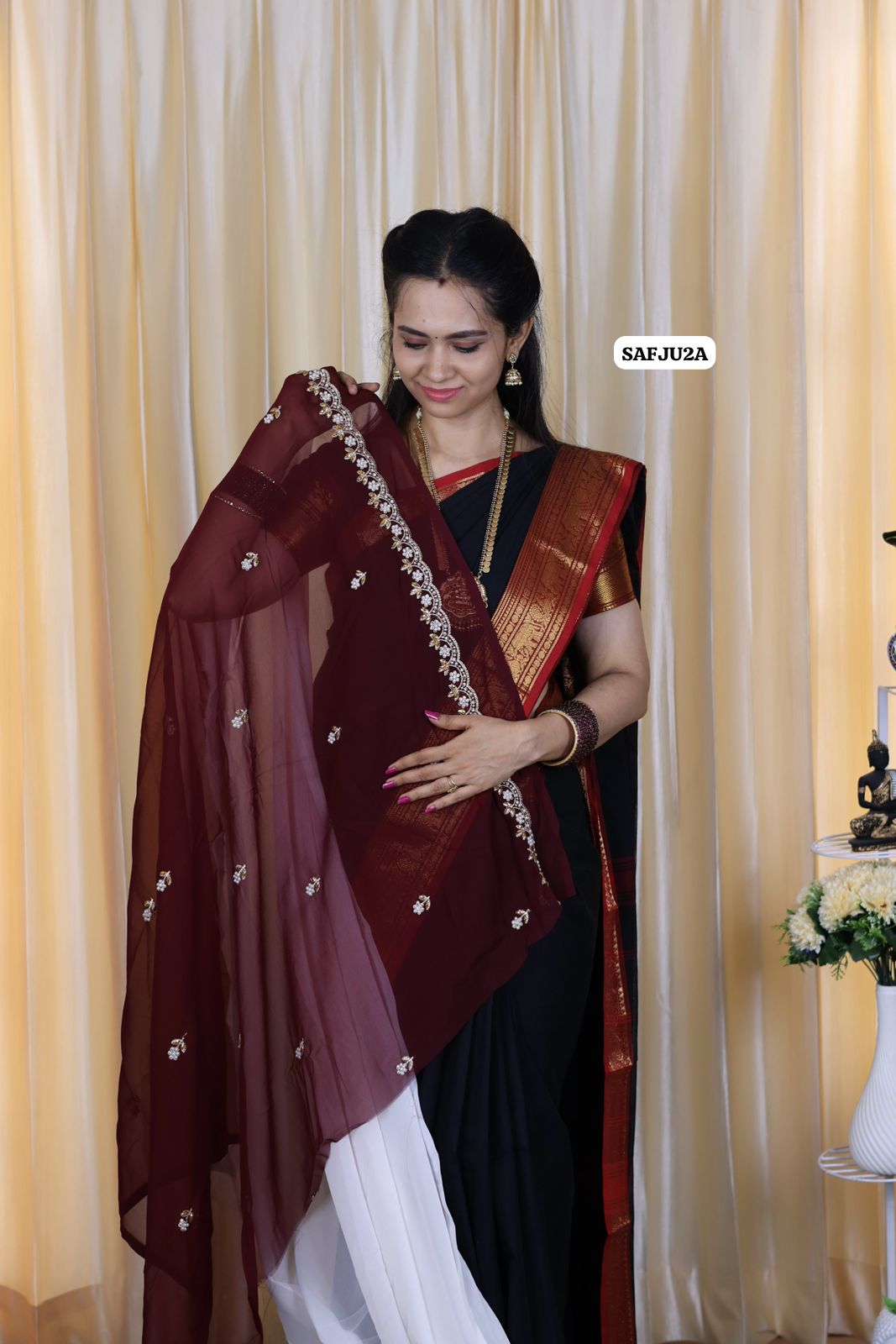 Premium georgette fabric with embroidery and pearl work 🥳