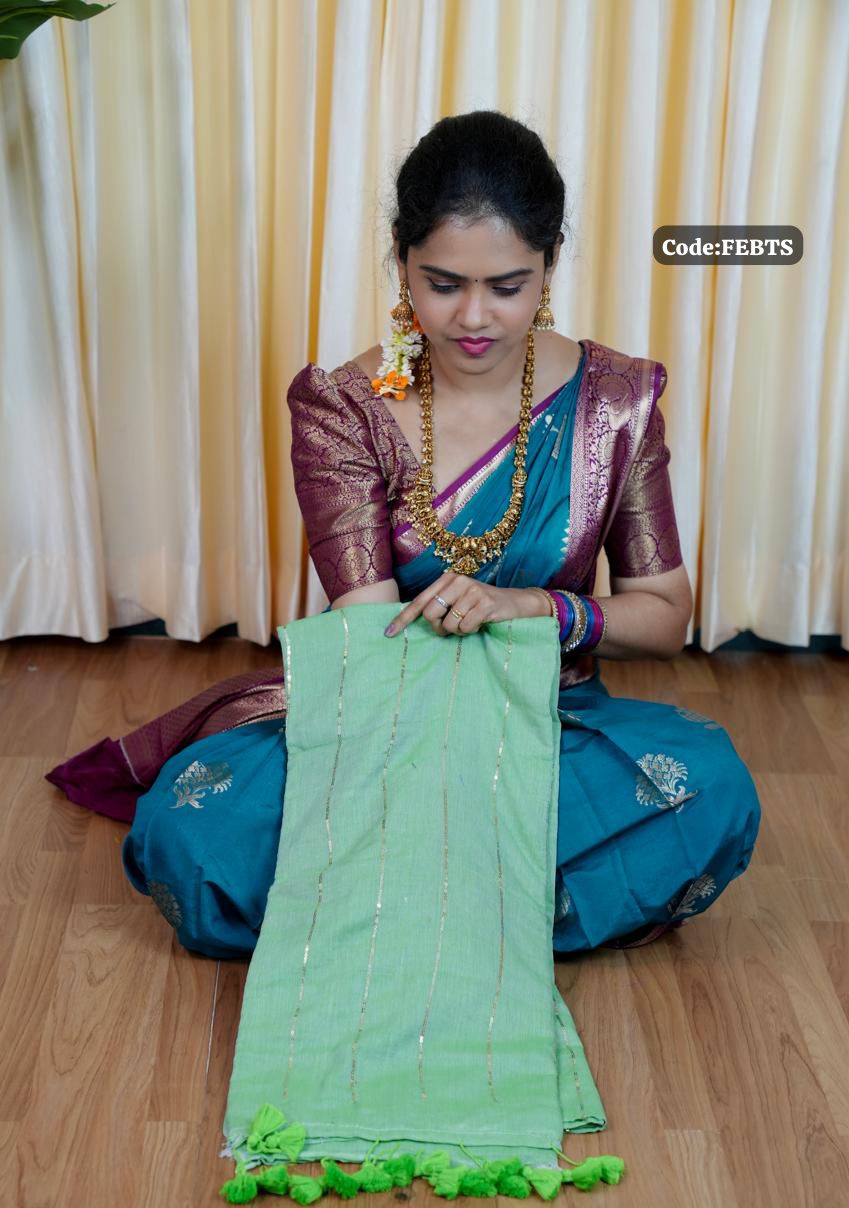 Soft cotton saree with sequence work 🎁