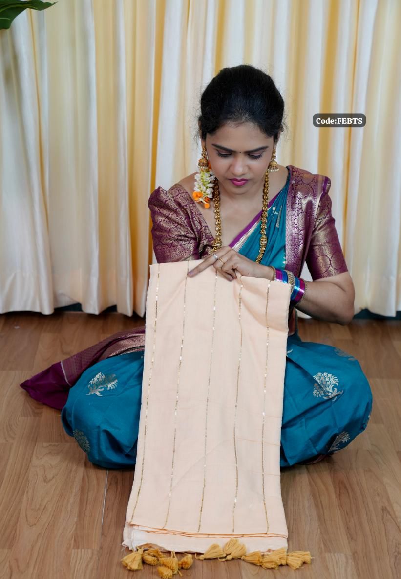 Soft cotton saree with sequence work🎁