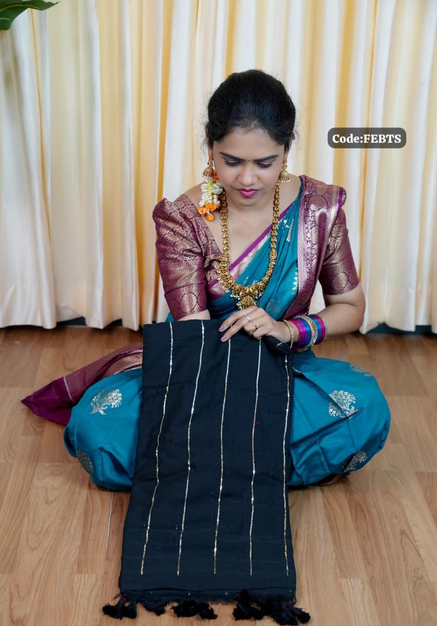Soft cotton saree with sequence work 🎁