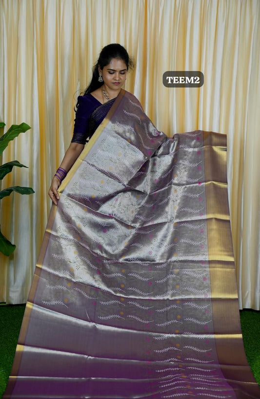 Tissue saree. with embroidery🥰🥳