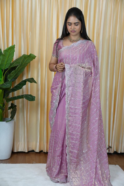 Prebook - Space silk saree with silver chumky works 🥰😎📚