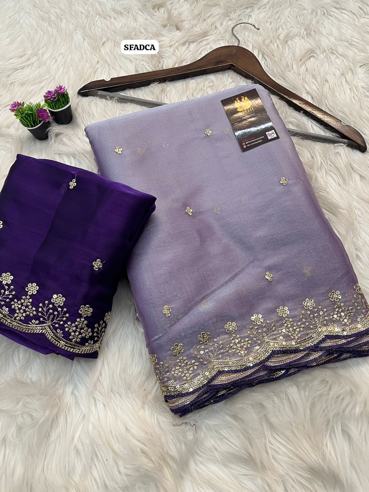 Satin soft jimmy choo saree with cut work embroidery border and contrast blouse🥳