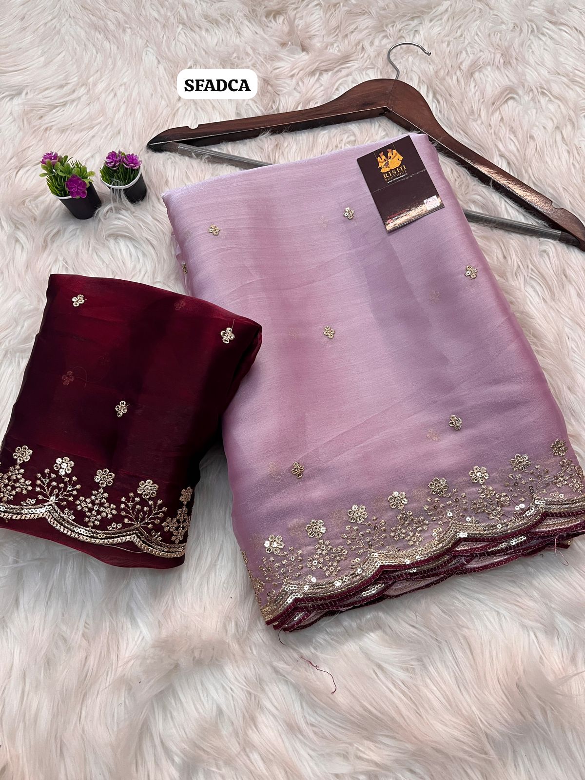 Satin soft jimmy choo saree with cut work embroidery border and contrast blouse🥳