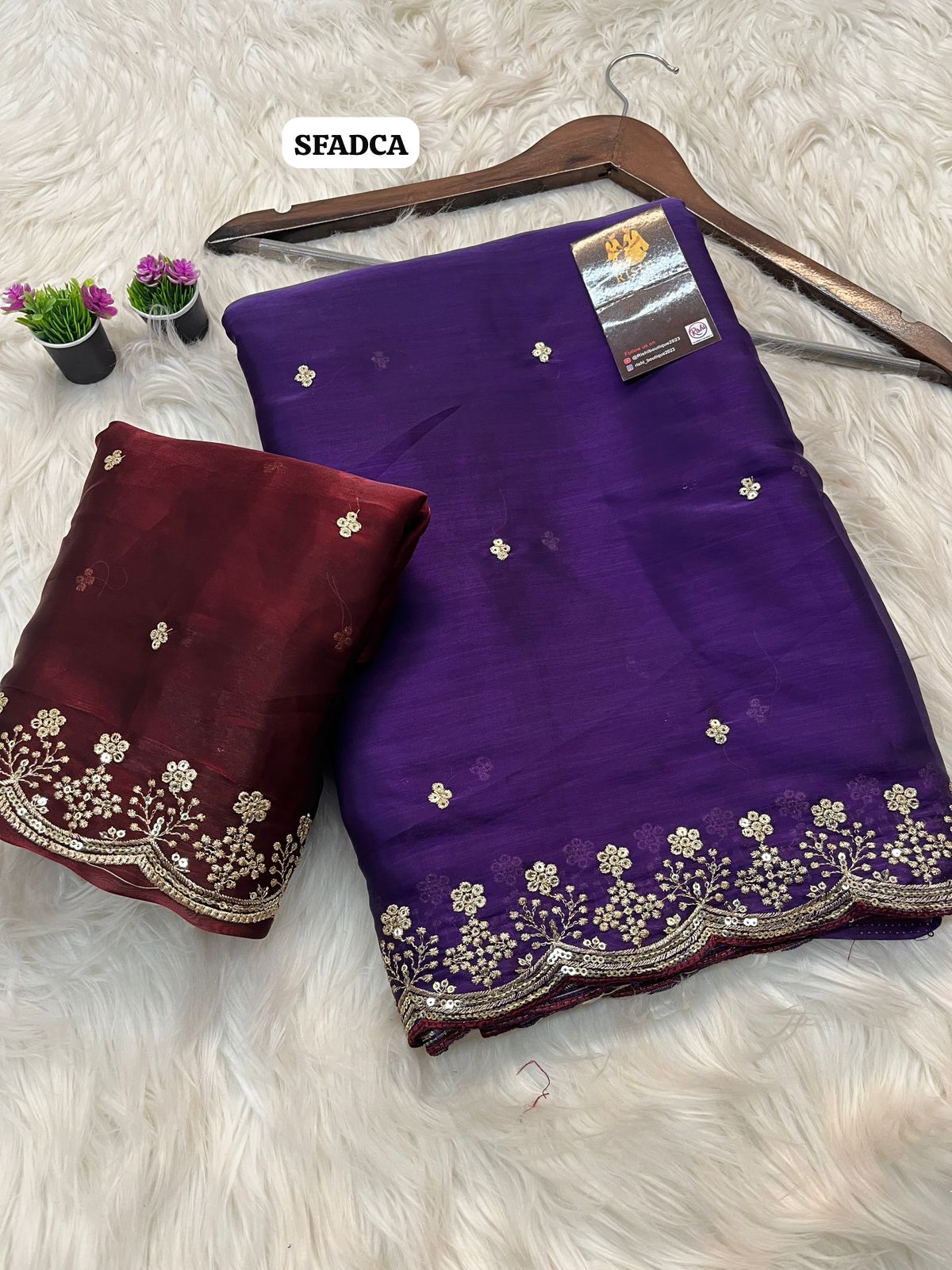 Satin soft jimmy choo saree with cut work embroidery border and contrast blouse🥳