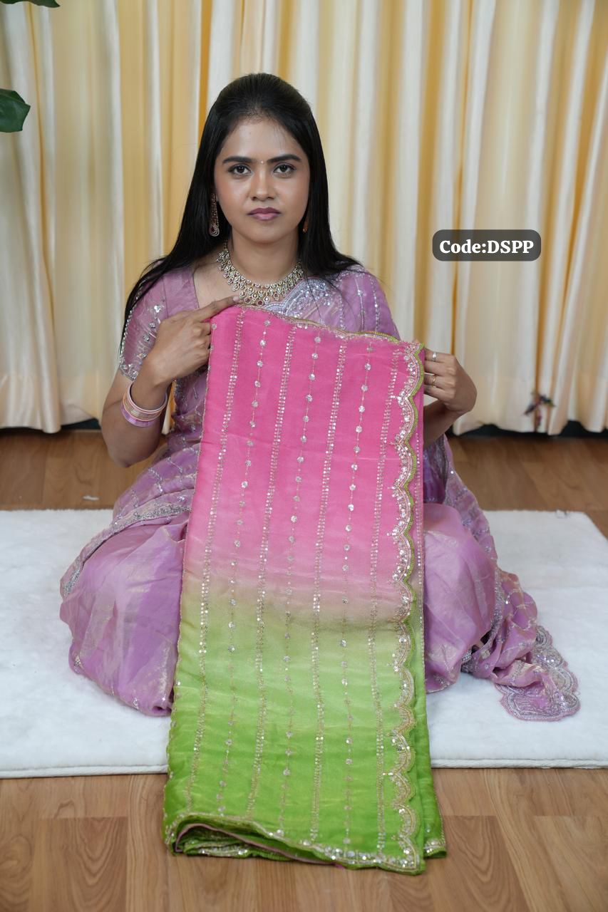 Organza fabric with jumky work 😎🥰🌈