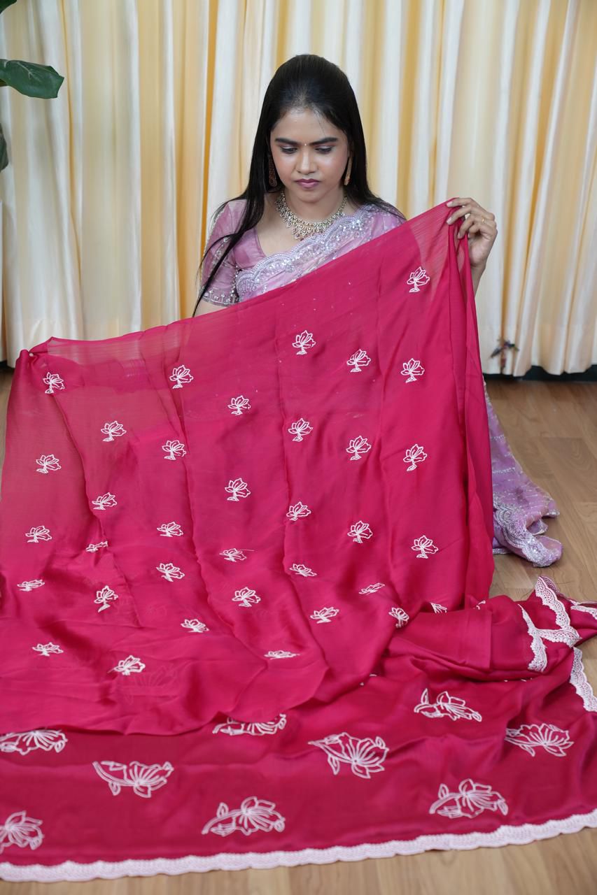 Ramzan offer💐 Premium silk georgette  and shimmer georgette with floral embroidery designs🥰