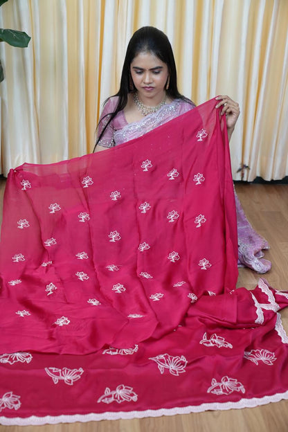 Ramzan offer💐 Premium silk georgette  and shimmer georgette with floral embroidery designs🥰