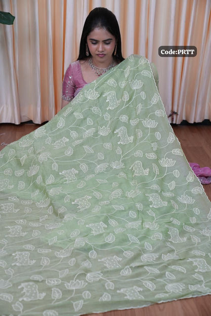 Ramzan offer 💐 Premium silk georgette  and shimmer georgette with floral embroidery designs🥰😎🏃🏻‍♀️