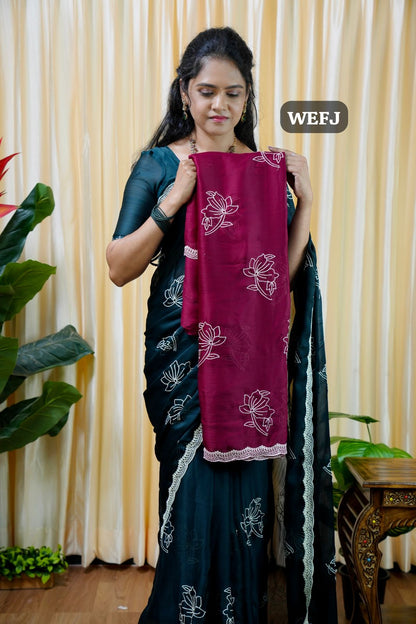 Satin Chiffon White Flower🥰😎🥳Deep Mejantha