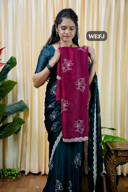 Satin Chiffon White Flower🥰😎🥳Deep Mejantha