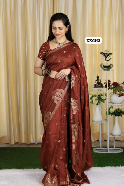 Khadi Viscose  Georgette satin Border  saree with running blouse🥳