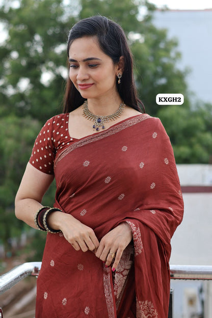 Khadi Viscose  Georgette satin Border  saree with running blouse🥳