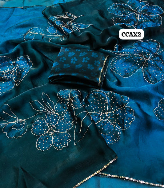 Space silk saree with sequence work 🥳