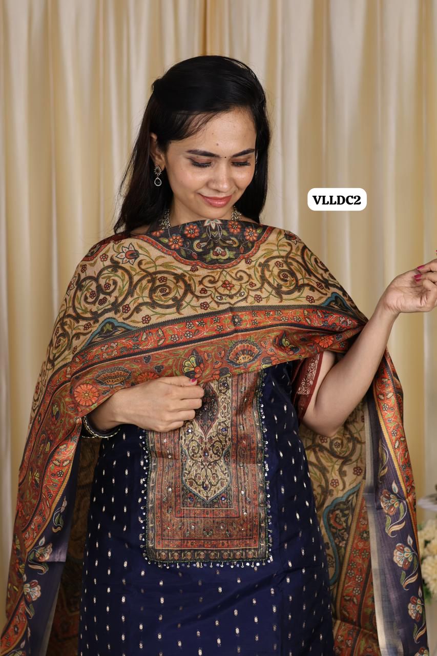 Silk top and dupatta with complete mirror work and cotton pant(stitched)🎁