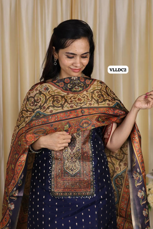 Silk top and dupatta with complete mirror work and cotton pant(stitched)🎁