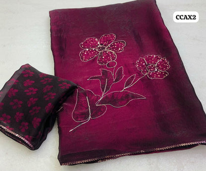 Space silk saree with sequence work 🥳
