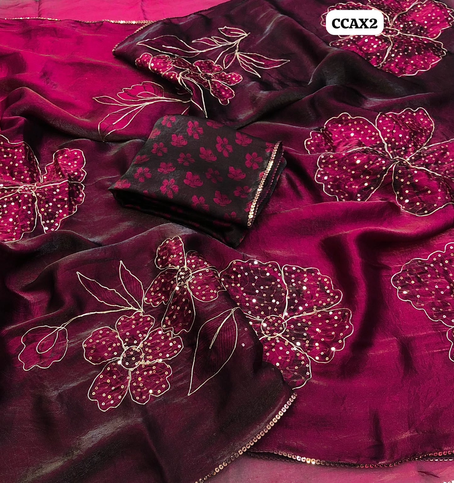 Space silk saree with sequence work 🥳