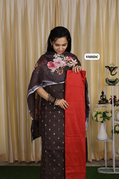 Cotton salwar set with embroidery. Paired with contrast pant and dupatta😍🥳(unstitched)