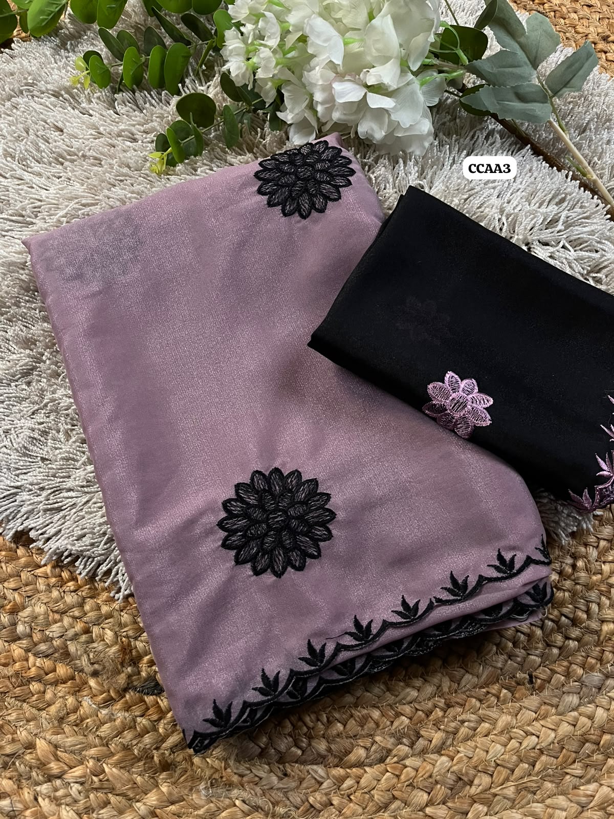 Georgette Embroidery work saree with scalloped cutwork border🥳