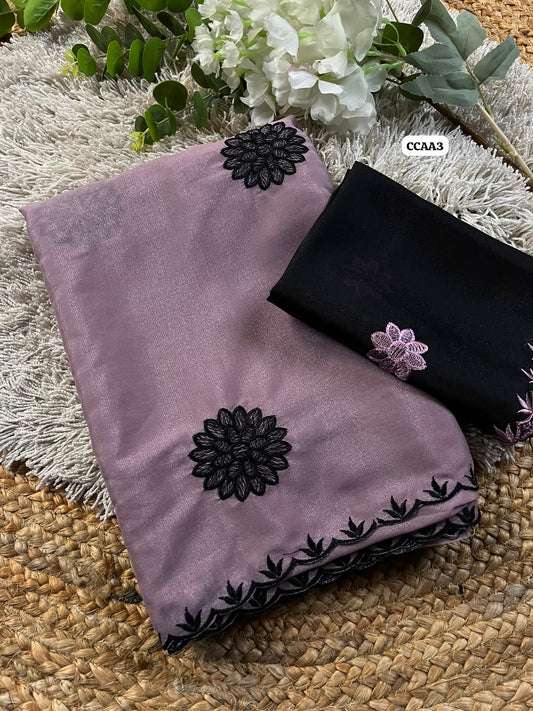 Georgette Embroidery work saree with scalloped cutwork border🥳