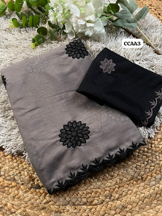 Georgette Embroidery work saree with scalloped cutwork border🥳