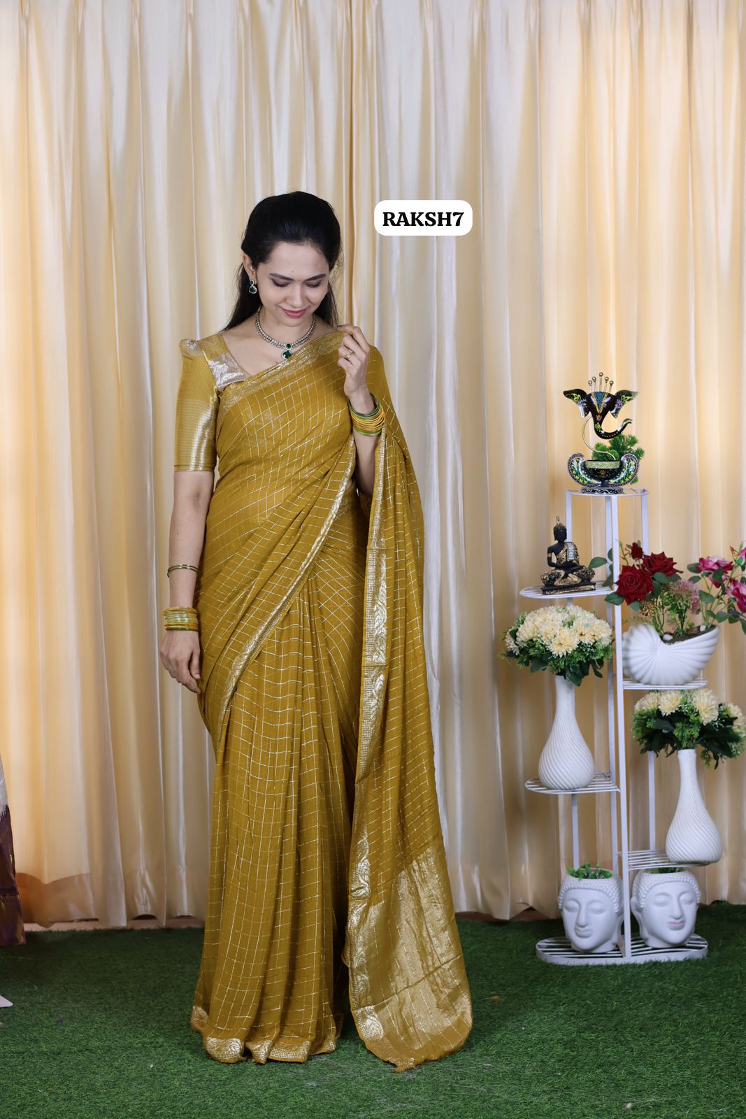 Premium Viscose Georgette Saree checks zari With Dola Viscose Blouse 🥳